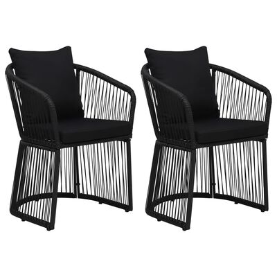 vidaXL Záhradné stoličky s podložkami a vankúšmi 2 ks PVC ratan čierne
