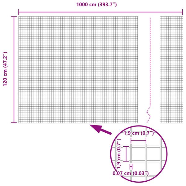 vidaXL Zvarený drôtený plot Strieborná 1.2 x 10 m Oceľ