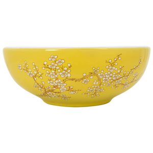 vidaXL Um&yacute;vadlo na dosku bielo-žlt&eacute; okr&uacute;hle &Phi;41x14 cm keramick&eacute;