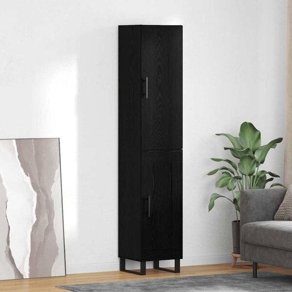 vidaXL Highboard Čierny dub 34,5 x 34 x 180 cm Kompozitn&eacute; drevo
