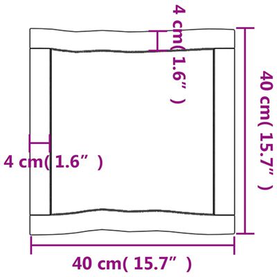 vidaXL Stolová doska tmavohnedá 40x40x(2-4)cm ošetrený masív hrany
