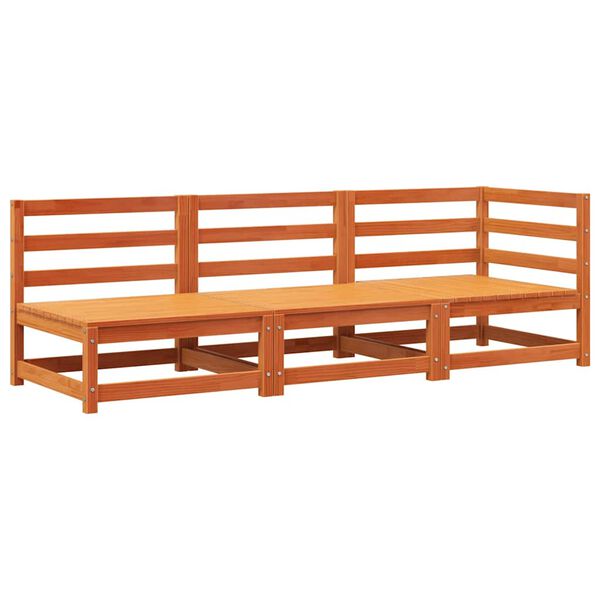 vidaXL Záhr. pohovka 3-miestna vosková hnedá borovicový masív