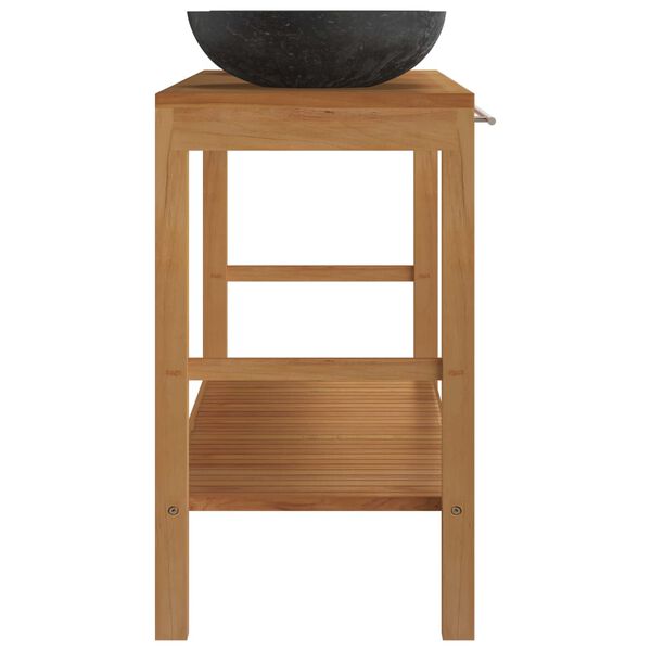 vidaXL Kúpelňová skrinka tíkový masív s umývadlami mramor čierny