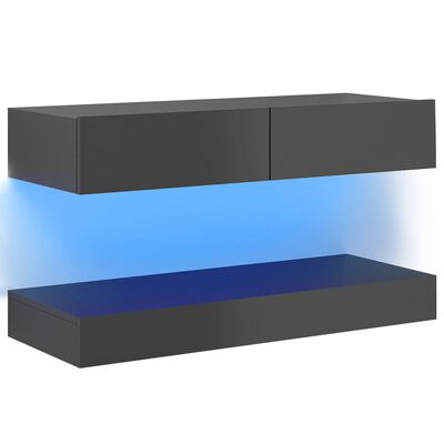 vidaXL TV skrinka s LED svetlami lesklá sivá 90x35 cm