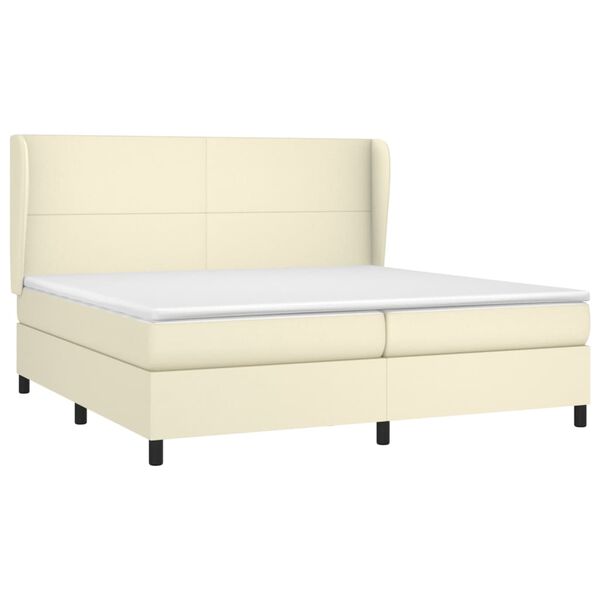 vidaXL Boxspring posteľ s matracom kr&eacute;mov&aacute; 200x200 cm umel&aacute; koža