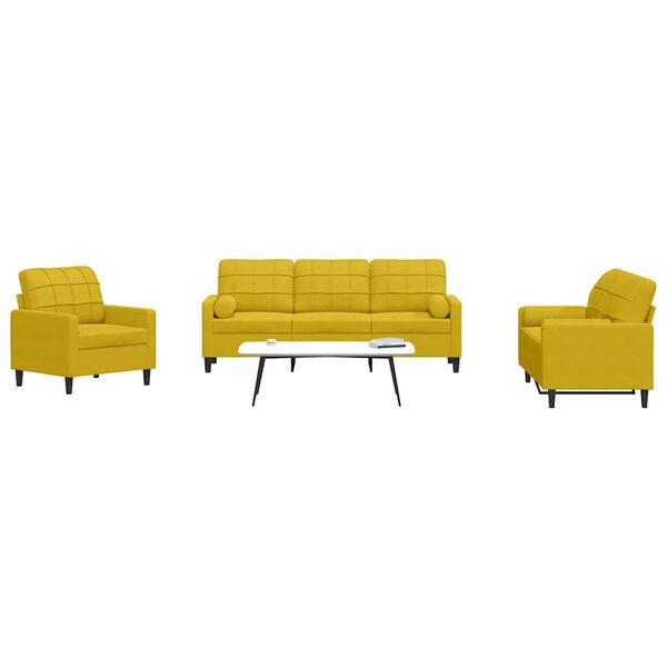 vidaXL 3-dielna sedacia súprava vankúše a podhlavník žltá zamat