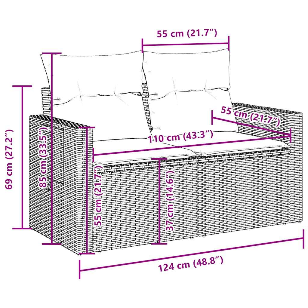 vidaXL 11-dielna záhradná sedacia súprava a vankúše hnedá polyratan