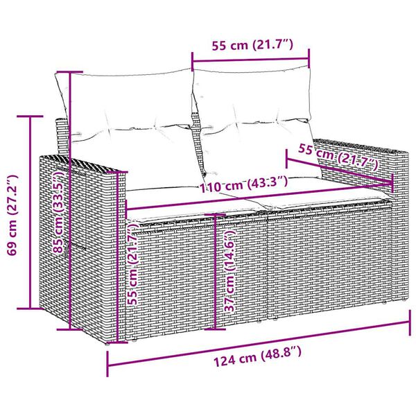 vidaXL 11-dielna záhradná sedacia súprava a vankúše hnedá polyratan