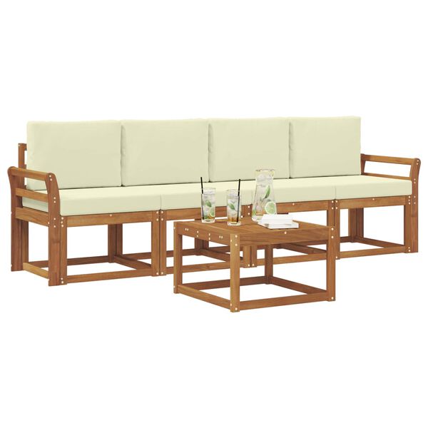 vidaXL Z&aacute;hradn&aacute; s&uacute;prava gaučov s vank&uacute;&scaron;om 5 pcs Pr&iacute;rodn&aacute; a kr&eacute;mov&aacute;