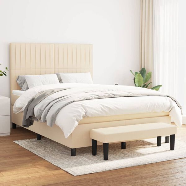 vidaXL Boxspring posteľ s matracom kr&eacute;mov&yacute; 140x190 cm l&aacute;tka