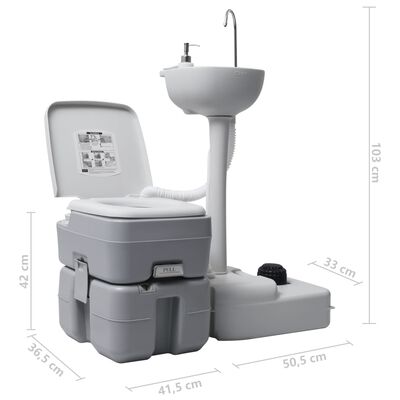 vidaXL Prenosná kempingová toaleta a umývadlo rúk sivé