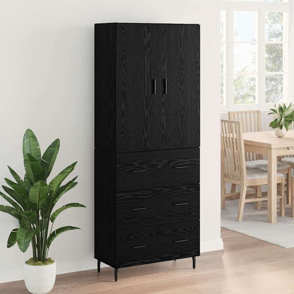 vidaXL Highboard 2 pcs Čierny dub Drevovl&aacute;knit&aacute; doska a sklo