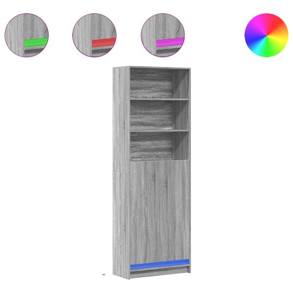 vidaXL Vysok&aacute; skrinka s LED siv&aacute; sonoma 69x32,5x200cm kompozitn&eacute; drevo