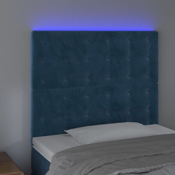 vidaXL Čelo postele s LED tmavomodr&eacute; 80x5x118/128 cm zamat