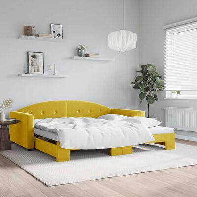 vidaXL Denná posteľ s rozkladacou posteľou žltá 100x200 cm zamat