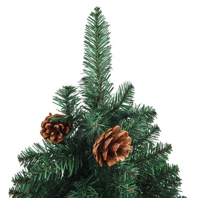 vidaXL Úzky osvetlený vianočný stromček pravé drevo+šišky zelený 150cm