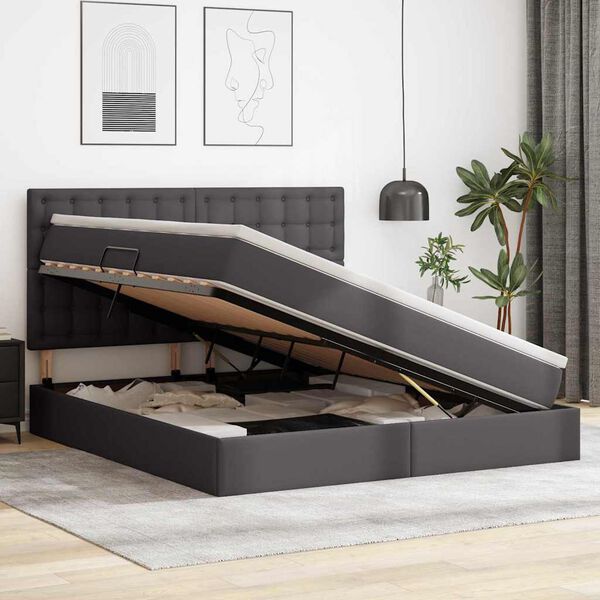 vidaXL &Uacute;ložn&aacute; posteľ s matracmi Siv&aacute; 160 x 200 cm Umel&aacute; koža