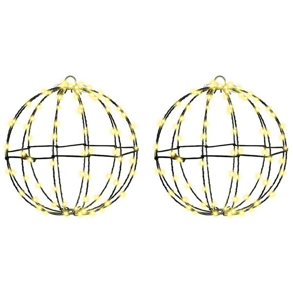 vidaXL Lopta s 192 LED-i 2 pcs Tepl&aacute; biela 30 x 30 x 32 cm Kov