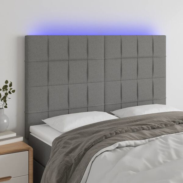 vidaXL Čelo postele s LED tmavosiv&eacute; 147x16x118/128 cm l&aacute;tka