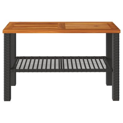 vidaXL Záhradný stôl čierny 70x38x42 cm polyratan akáciové drevo