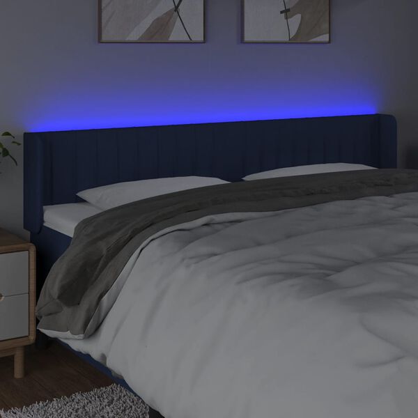 vidaXL Čelo postele s LED modré 183x16x78/88 cm látka