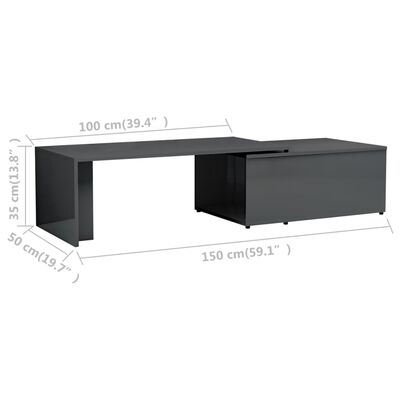 vidaXL Konferenčný stolík lesklý sivý 150x50x35 cm drevotrieska