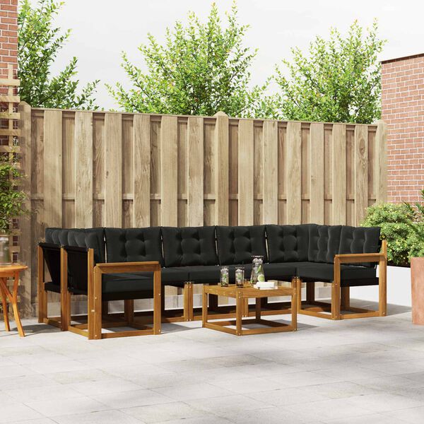 vidaXL Z&aacute;hradn&aacute; s&uacute;prava gaučov s vank&uacute;&scaron;om 8 pcs Pr&iacute;rodn&aacute; a čierna