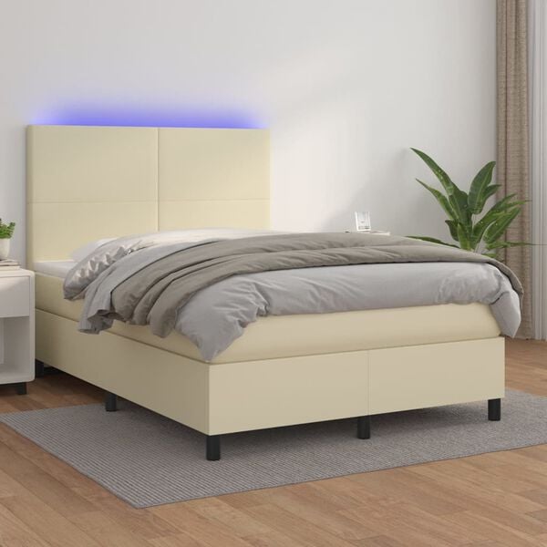 vidaXL Boxspring posteľ s matracom a LED kr&eacute;mov&aacute; 140x190 cm umel&aacute; koža