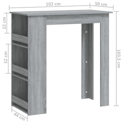 vidaXL Barový stôl s úložným regálom sivý sonoma 102x50x103,5 cm drevotrieska