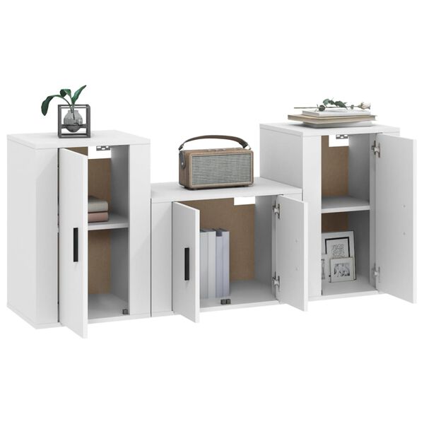 vidaXL 3-dielna súprava TV skriniek biela spracované drevo