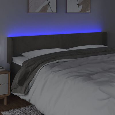 vidaXL Čelo postele s LED tmavosivé 203x16x78/88 cm zamat