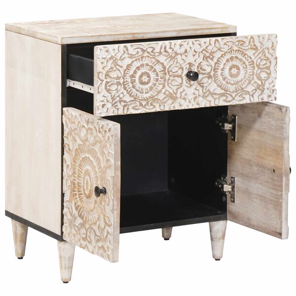 vidaXL Skriňa na posteľ Biela 50 x 33 x 60 cm Mas&iacute;vne mango drevo