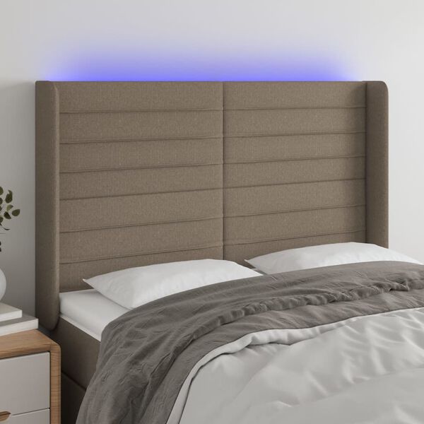 vidaXL Čelo postele s LED sivohned&eacute; 147x16x118/128 cm l&aacute;tka
