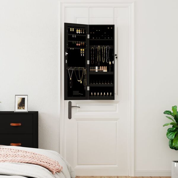 vidaXL Zrkadlová skrinka na šperky s LED svetlami nástenná čierna