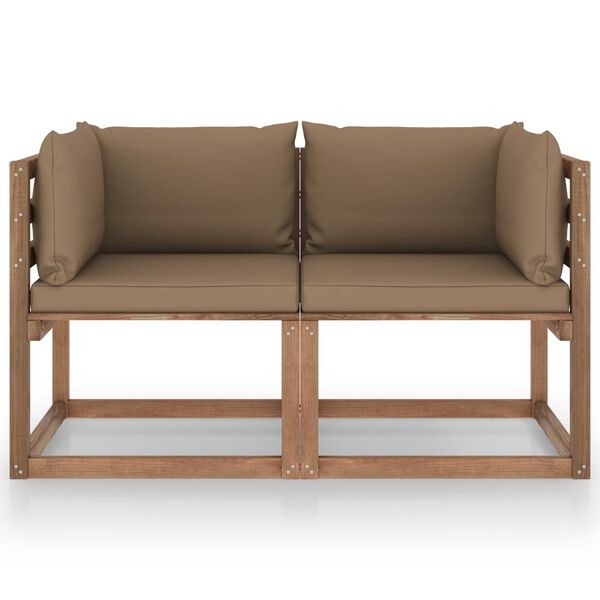 vidaXL 2-miestna z&aacute;hradn&aacute; pohovka, palety, sivohned&eacute; podložky borovica