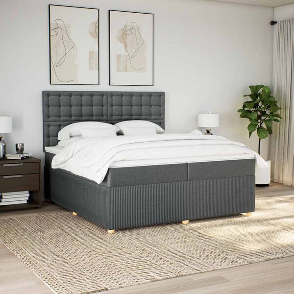 vidaXL Boxspring posteľ s matracom tmavosiv&aacute; 200x200 cm l&aacute;tka