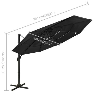 vidaXL 4-stupňový slnečník s hliníkovou tyčou čierny 3x3 m