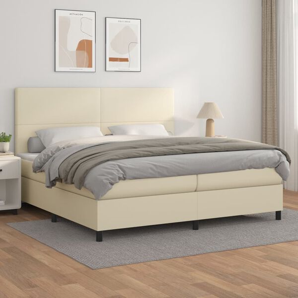 vidaXL Boxspring posteľ s matracom kr&eacute;mov&aacute; 200x200 cm umel&aacute; koža