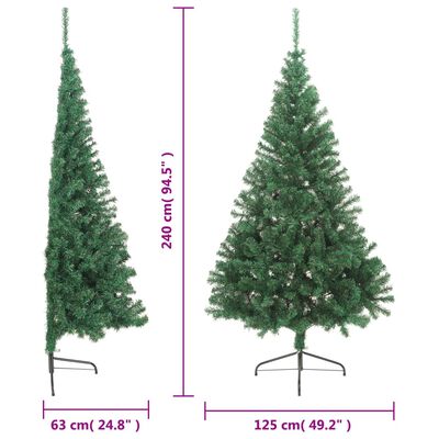 vidaXL Umelý polovičný vianočný stromček+stojan, zelený 240 cm, PVC