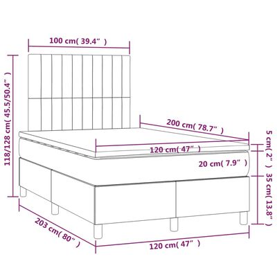 vidaXL Posteľ boxsping s matracom a LED tmavohnedá 120x200 cm látka