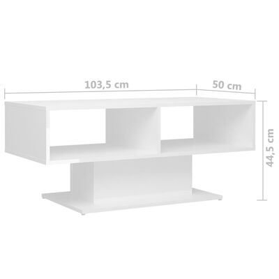 vidaXL Konferenčný stolík lesklý biely 103,5x50x44,5 cm drevotrieska