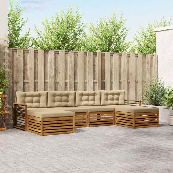 vidaXL S&uacute;pravy pohoviek 6 pcs Pr&iacute;rodn&aacute; a b&eacute;žov&aacute; Pevn&eacute; ak&aacute;ciov&eacute; drevo