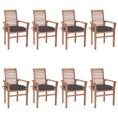 vidaXL Jedálenské stoličky 8 ks antracitové sedáky tíkový masív