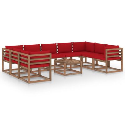 vidaXL 10-dielna záhradná sedacia súprava, červené podložky