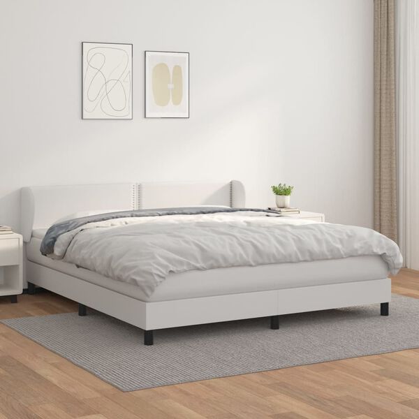 vidaXL Boxspring posteľ s matracom biela 160x200 cm umel&aacute; koža