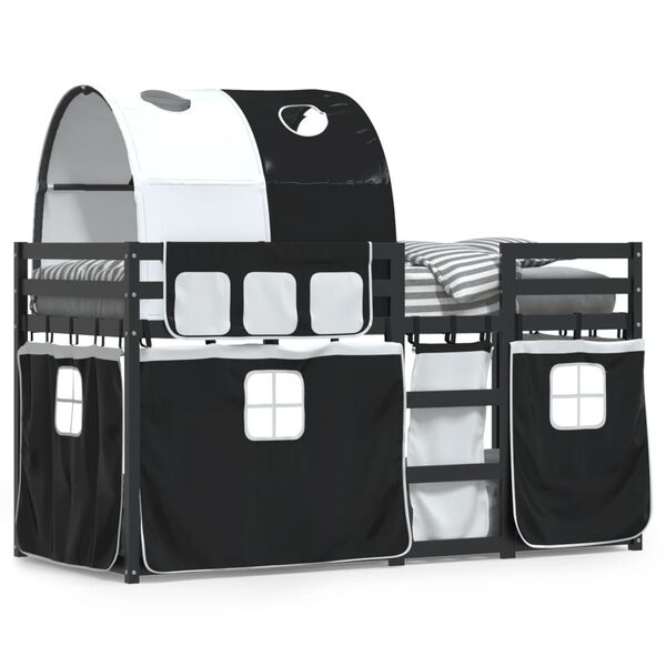 vidaXL Poschodov&aacute; posteľ z&aacute;vesy bielo-čierna 90x200cm mas&iacute;vna borovica