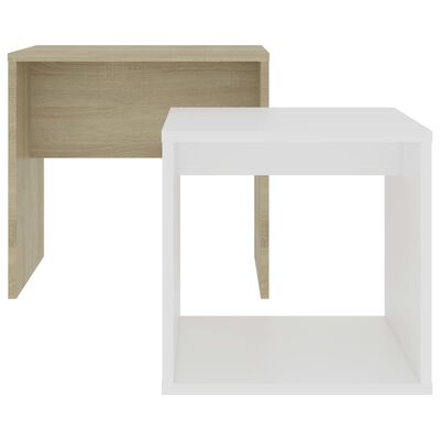 vidaXL Sada konferenčných stolíkov biela a dub sonoma 48x30x45 cm drevotrieska