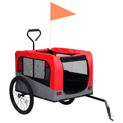 vidaXL Vozík pre domáce zvieratá na bicykel/beh 2-v-1, červeno sivý