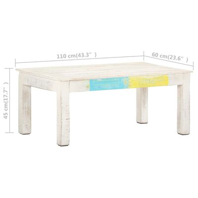 vidaXL Konferenčný stolík biely 110x60x45 cm mangovníkový masív