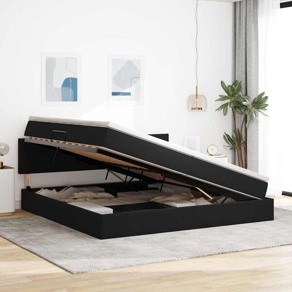 vidaXL Postel s &uacute;ložn&yacute;m prostorem a LED svetlom Čierna 200 x 200 cm